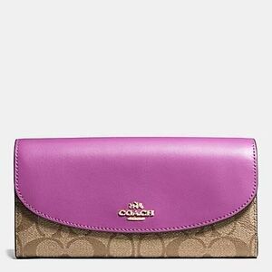 Coach Slim Envelope Wallet in Signature F54022 Gold Khaki Hyacinth‎
